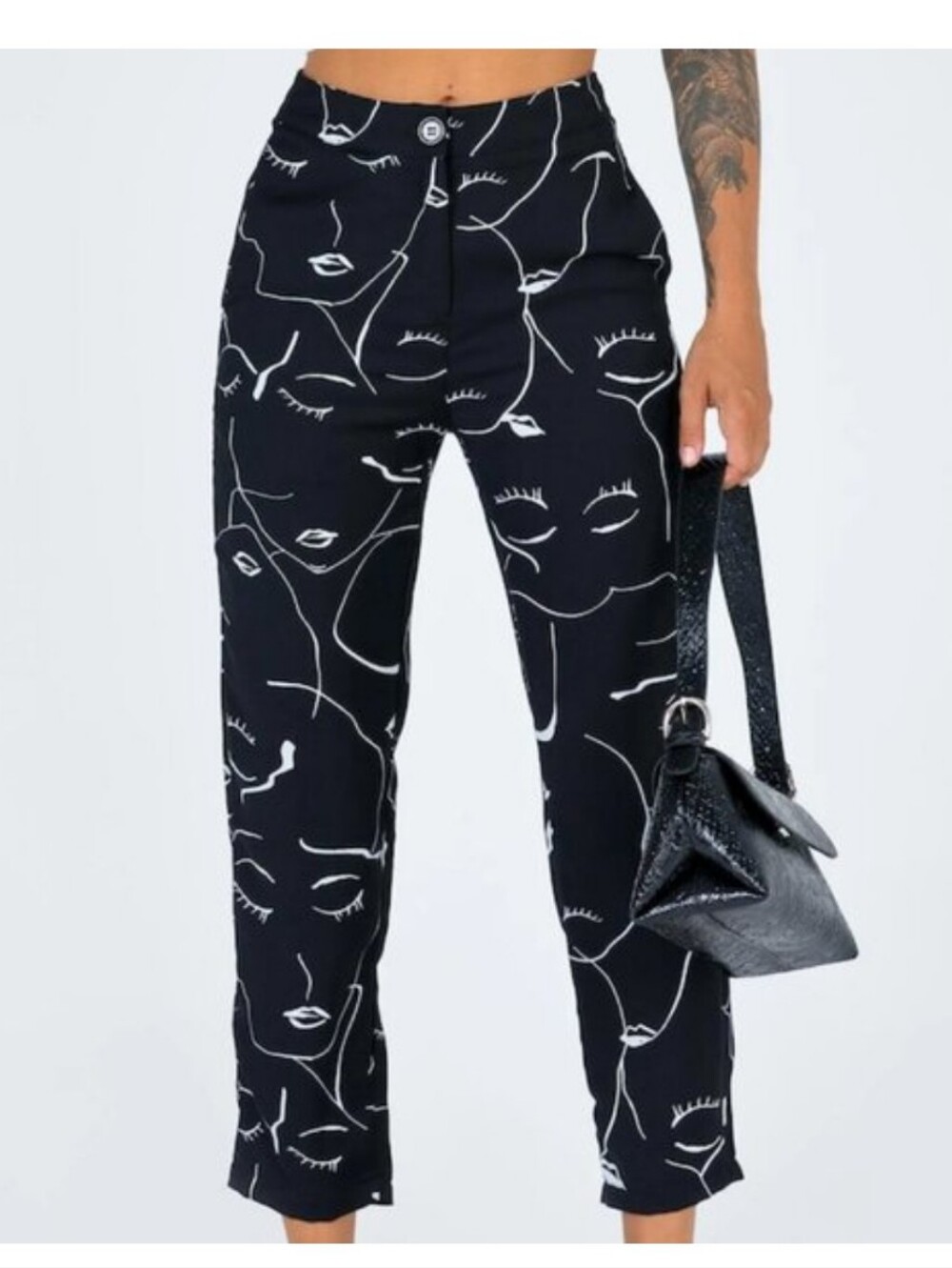 Princess Polly Zavia Abstract Face Print Trousers Black White Size 4
